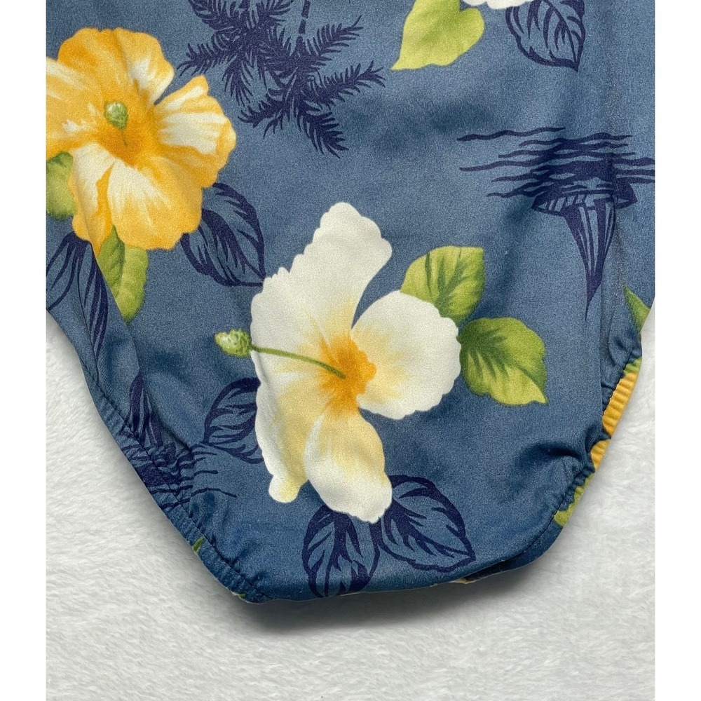 La Cabana Swimsuit Women's Size 10 Vintage 80's 90's Blue Hawaiian Flowers - Picture 6 of 10
